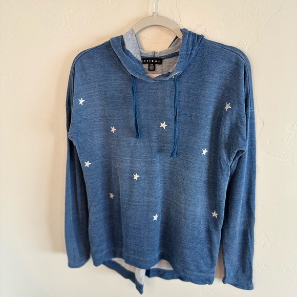 Tribal Star Knit Hooded Pullover Star Print Navy SZ SMALL NEW - Picture 2 of 12